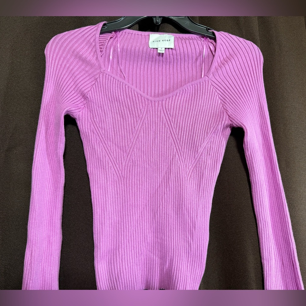 Pink Rose Ribbed Knit Top in Vibrant Pink